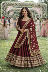 Nakshatra Maroon Designer Embroidered Anarkali Suit
