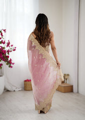 Nakshatra Pink Party Wear Sequined Saree