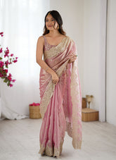 Nakshatra Pink Party Wear Sequined Saree