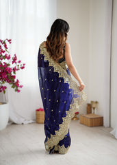 Nakshatra Purple Party Wear Sequined Saree