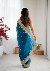 Nakshatra Teal Party Wear Sequined Saree