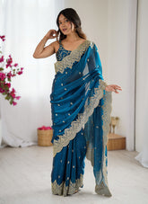 Nakshatra Teal Party Wear Sequined Saree