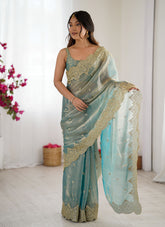 Nakshatra Sky Blue Party Wear Sequined Saree