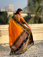 Nakshatra Orange Handwoven soft Silk Saree