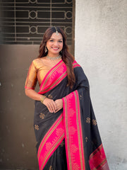 Nakshatra Black Handwoven soft Silk Saree