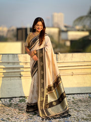 Nakshatra Cream Handwoven soft Silk Saree