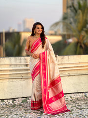 Nakshatra Cream Handwoven soft Silk Saree