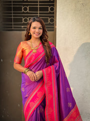 Nakshatra Purple Handwoven soft Silk Saree