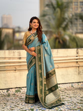 Nakshatra Sky Blue Handwoven soft Silk Saree