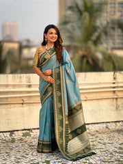 Nakshatra Sky Blue Handwoven soft Silk Saree