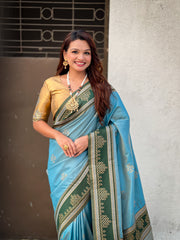 Nakshatra Sky Blue Handwoven soft Silk Saree