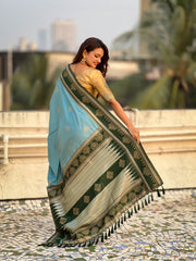Nakshatra Sky Blue Handwoven soft Silk Saree