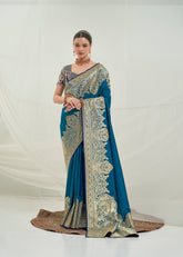 Nakshatra Teal Blue Banarasi Silk saree