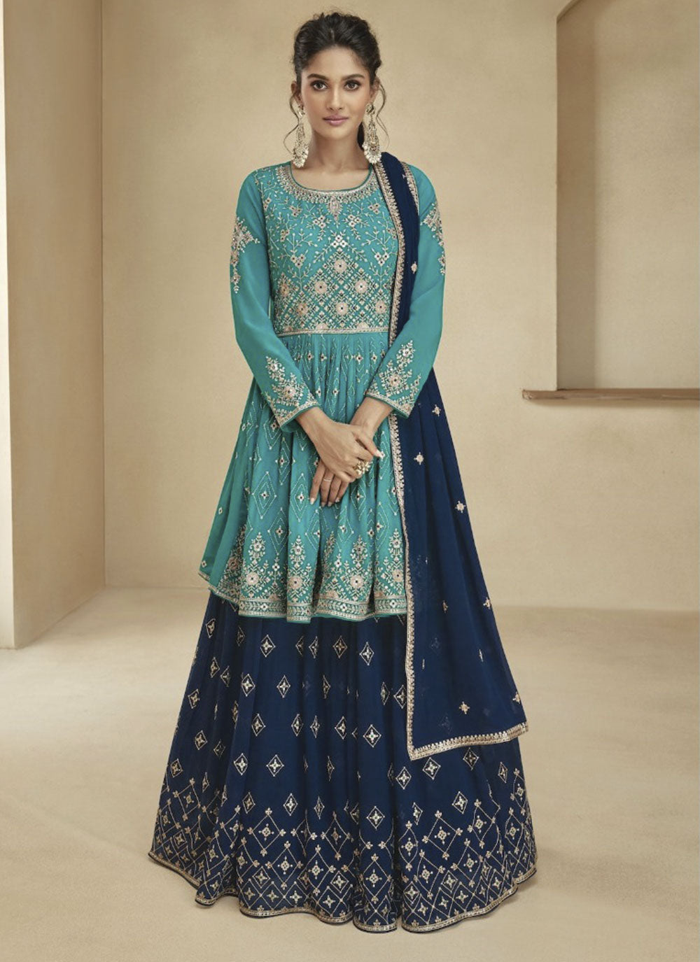 Azure Bliss Georgette Semi-Stitched Sharara Suit