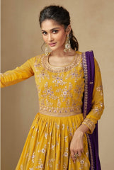 Golden Glow Georgette Stitched Sharara Suit