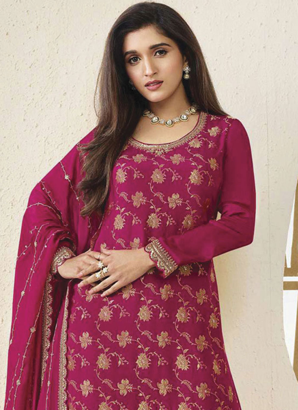 Blush Blossom Viscose Chinon Sharara Suit