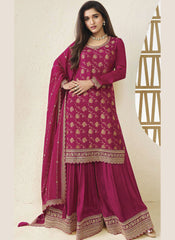 Blush Blossom Viscose Chinon Sharara Suit