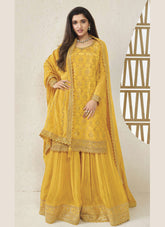 Golden Glow Semi-Stitched Yellow Sharara Ensemble