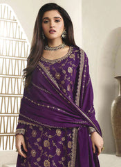 Prestige Purple Viscose Chinon Sharara Suit