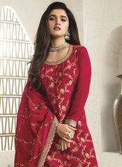 Blood Red Elegance Semi-Stitched Sharara Suit