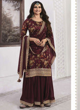 Burgundy Bliss Semi-Stitched Sharara Ensemble
