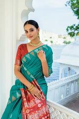 Celestial Elegance Tussar Silk Rama Saree
