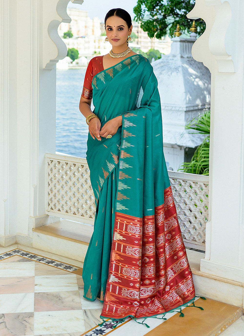 Celestial Elegance Tussar Silk Rama Saree