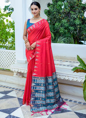 Scarlet Symphony Tussar Silk Red Saree