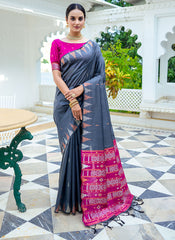 Silver Serenity Tussar Silk Saree
