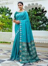 Regal Blue Tussar Silk Saree