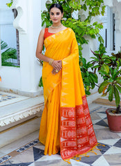 Yellow Diamond Tussar Silk Saree