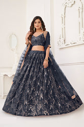 Black Pearl Butterfly Net Lehenga