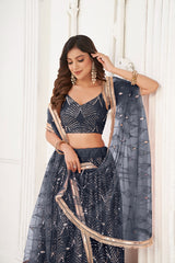 Black Pearl Butterfly Net Lehenga