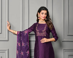 Purple cotton silk suit