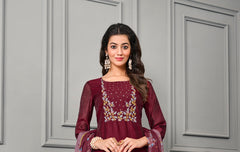 Maroon cotton silk suit
