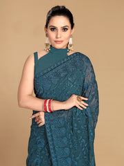 Tasteful Teal Blue saree