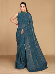 Tasteful Teal Blue saree