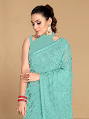 Subtle Sea green geogette Saree