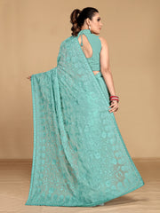 Subtle Sea green geogette Saree