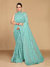 Subtle Sea green geogette Saree