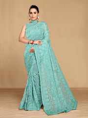 Subtle Sea green geogette Saree
