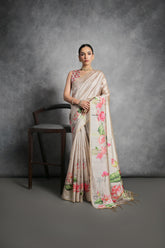Nakshatra Floral Print Beige saree