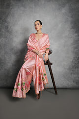Nakshatra Floral Print rose pink saree