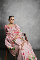 Nakshatra Floral Print peach saree