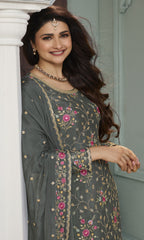 Grey Sequin Embroidered Sharara Ensemble