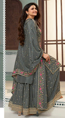 Grey Sequin Embroidered Sharara Ensemble