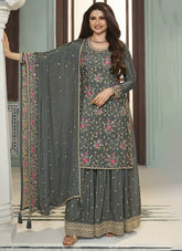 Grey Sequin Embroidered Sharara Ensemble