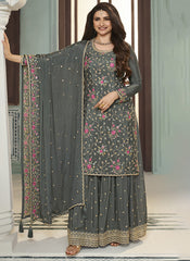 Grey Sequin Embroidered Sharara Ensemble