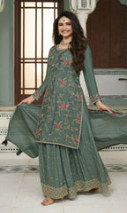 Elegance in Emerald Chinon Sharara Ensemble