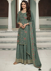 Elegance in Emerald Chinon Sharara Ensemble